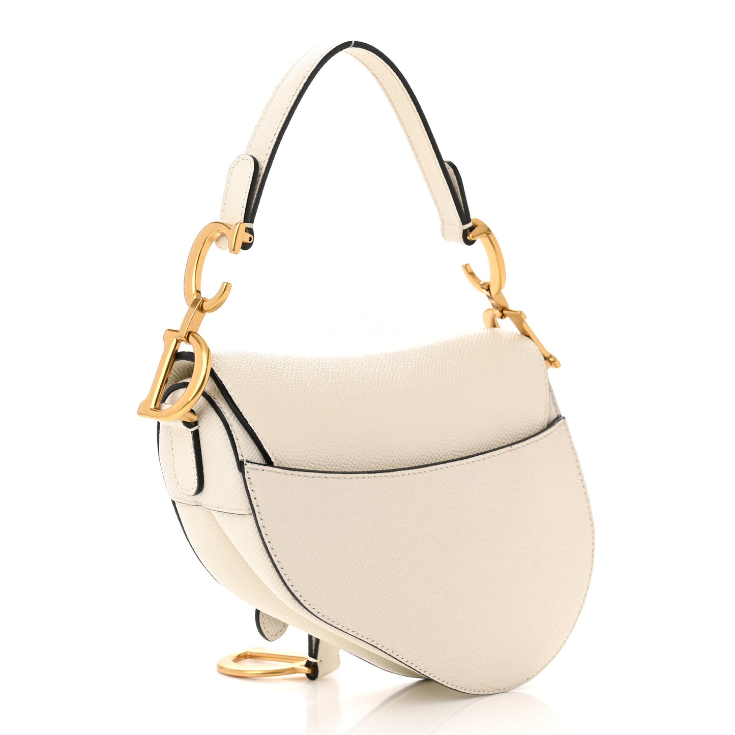 Grained Calfskin Mini Saddle Bag White