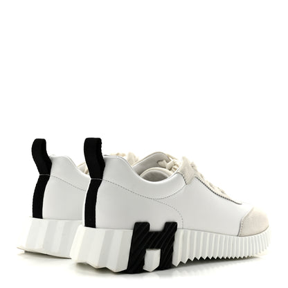 Hermes Calfskin Suede Goatskin Bouncing Sneakers 38 White Black 5 of 12