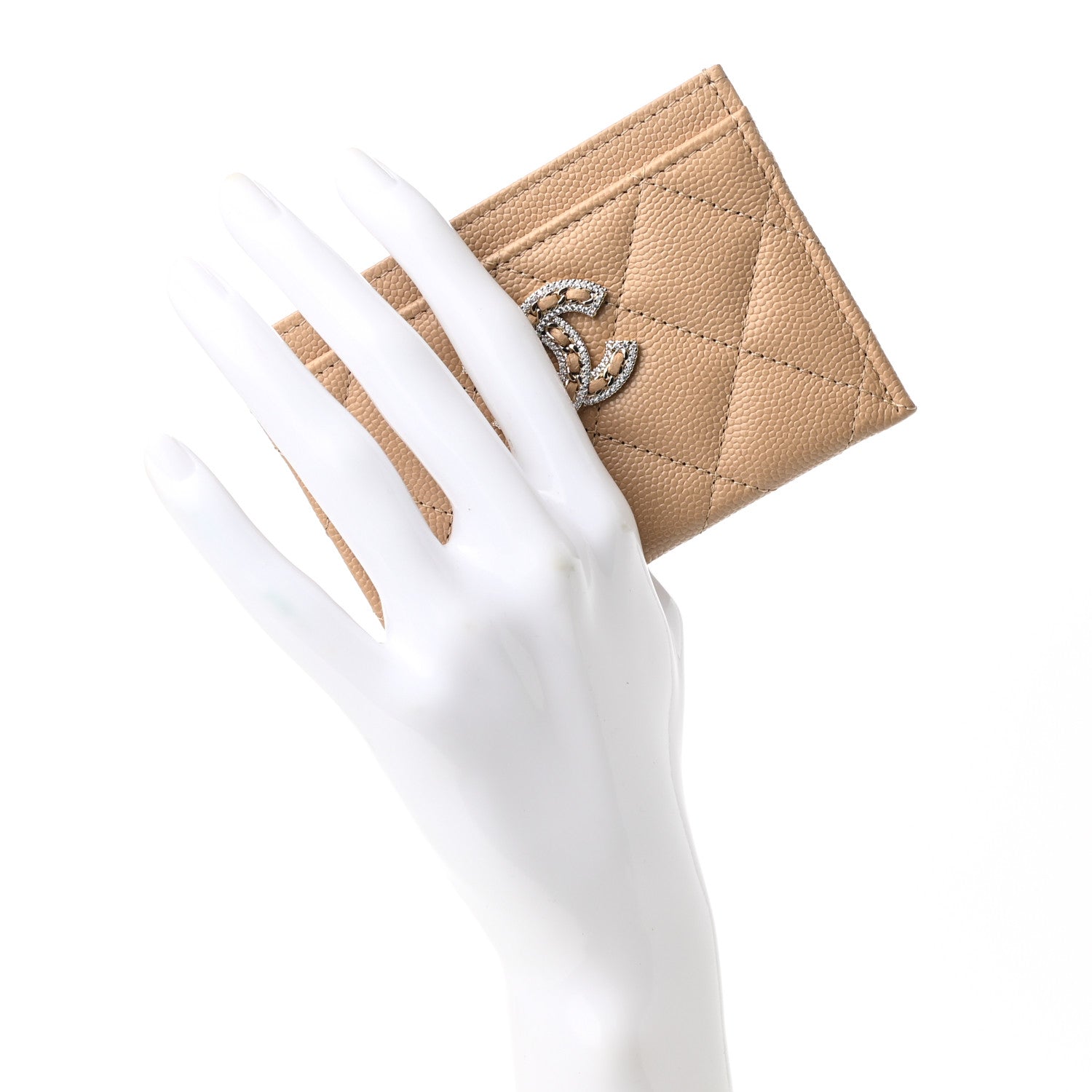 Chanel Caviar Quilted Crystal Card Holder Beige 2 of 9