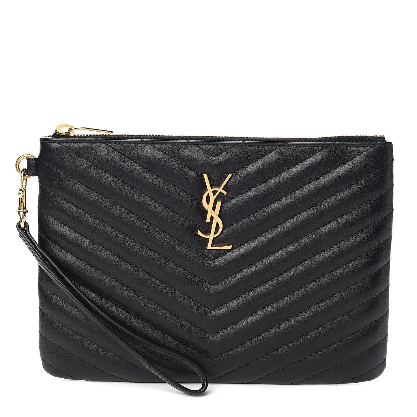 Calfskin Matelasse Chevron Monogram A5 Wristlet Black