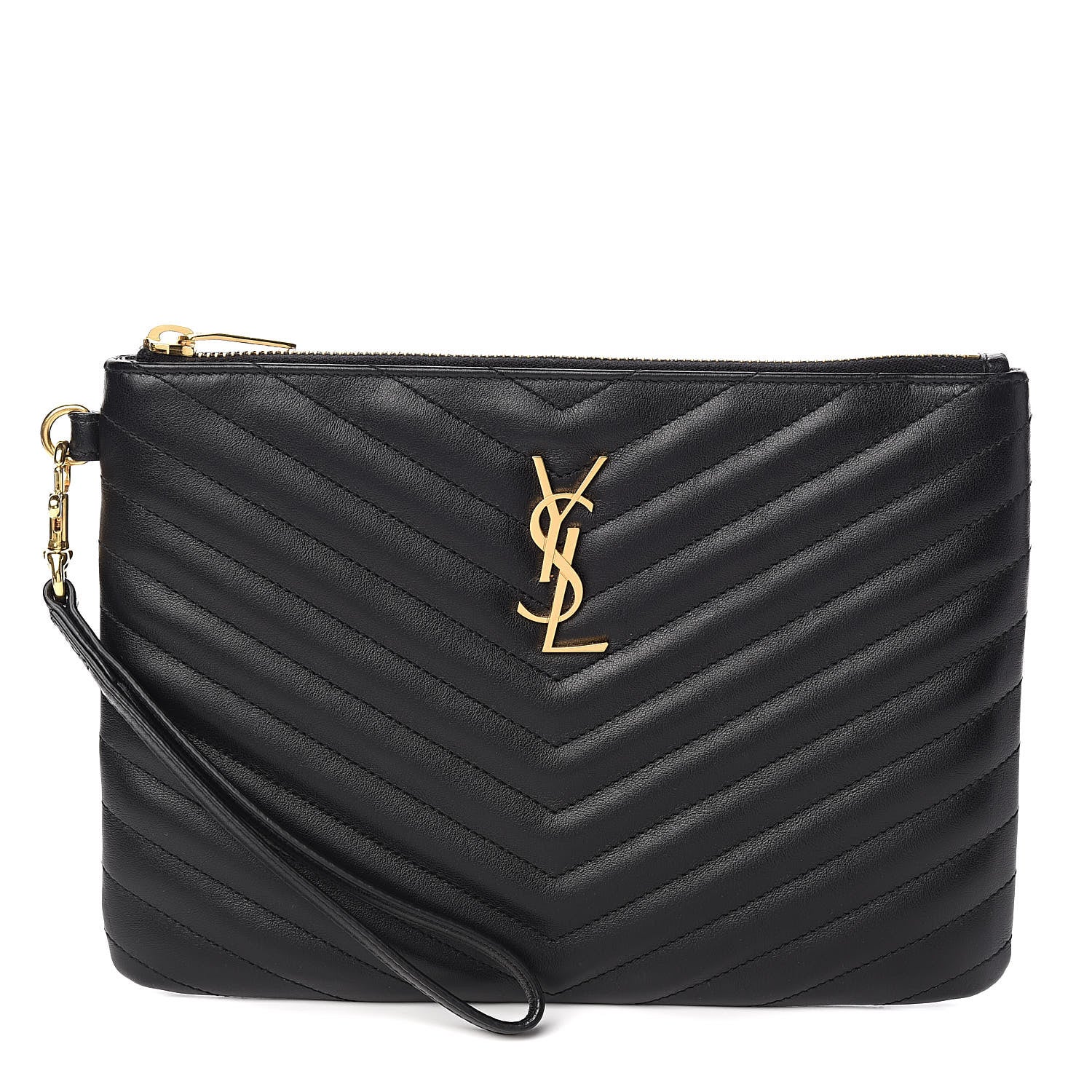 Saint Laurent Calfskin Matelasse Chevron Monogram A5 Wristlet Black 1 of 8