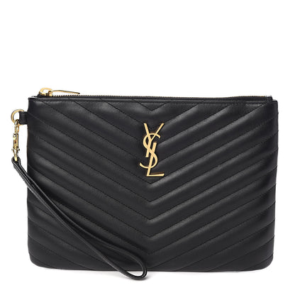 Saint Laurent Calfskin Matelasse Chevron Monogram A5 Wristlet Black 1 of 8