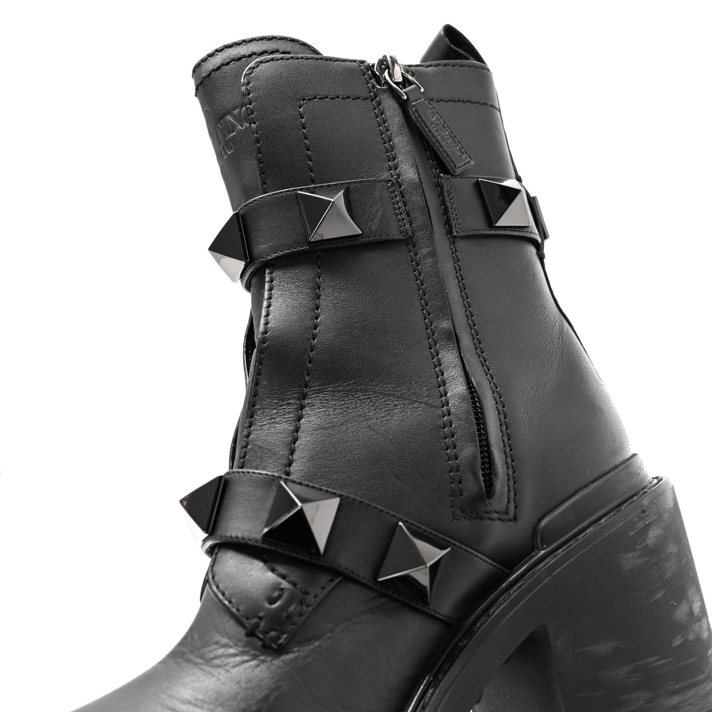Calfskin Tonal Roman Stud 20/85mm Combat Boots 36.5 Black