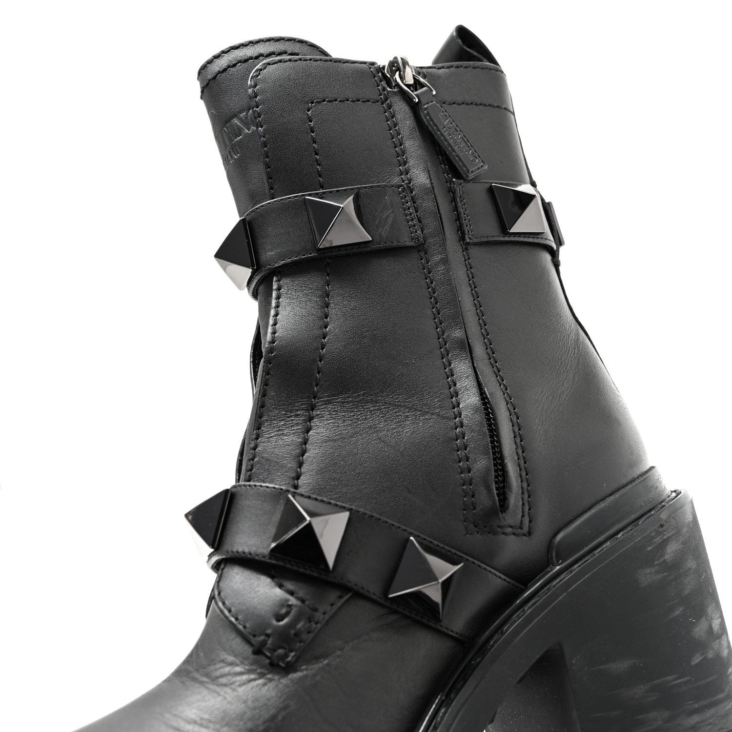 Valentino Garavani Calfskin Tonal Roman Stud 20/85mm Combat Boots 36.5 Black 12 of 15