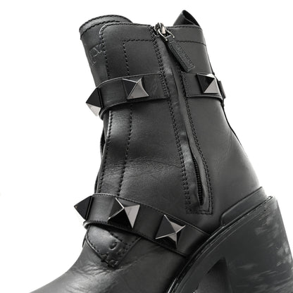 Valentino Garavani Calfskin Tonal Roman Stud 20/85mm Combat Boots 36.5 Black 12 of 15