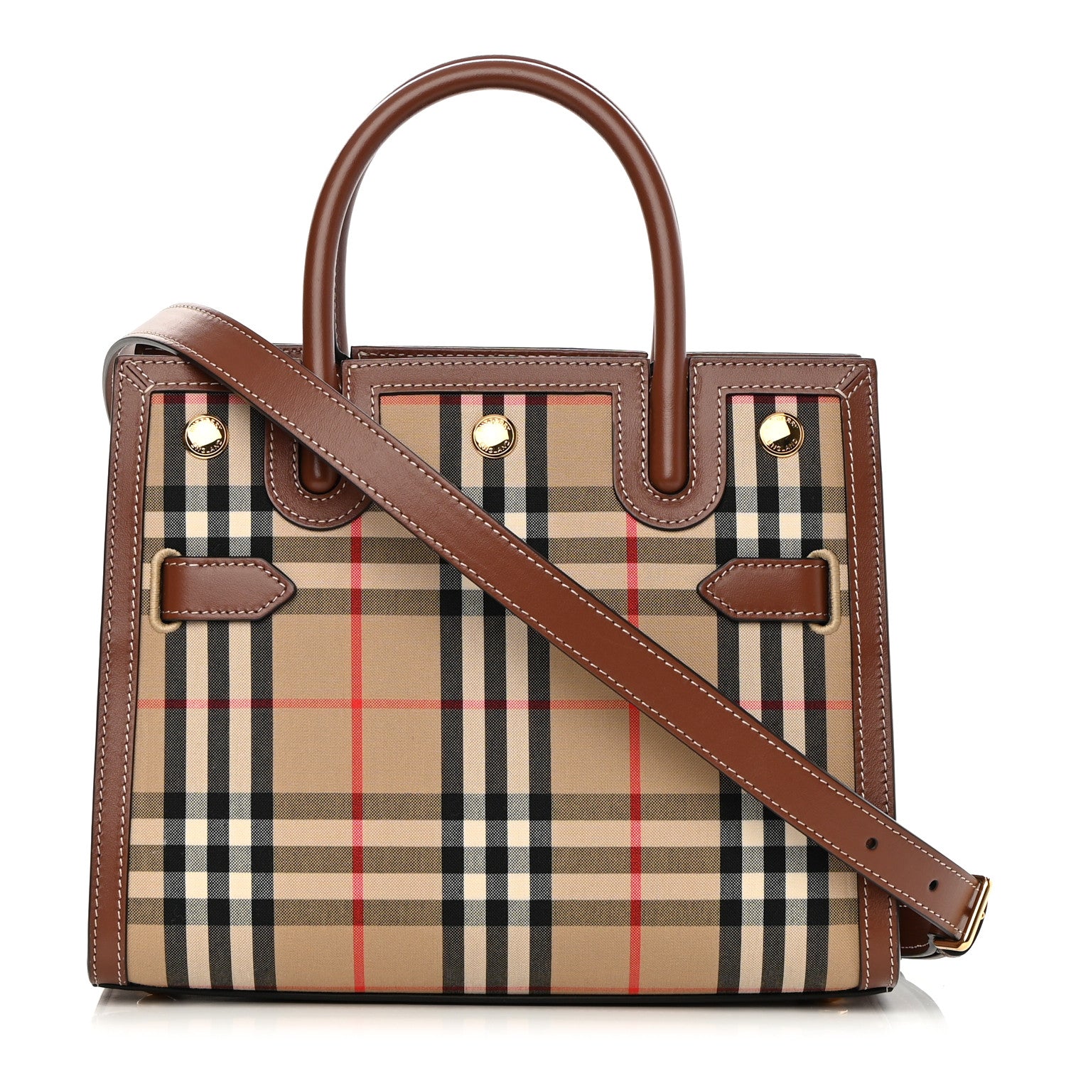 Burberry Calfskin Vintage Check Mini Two Handle Title Bag Archive Beige 1 of 11