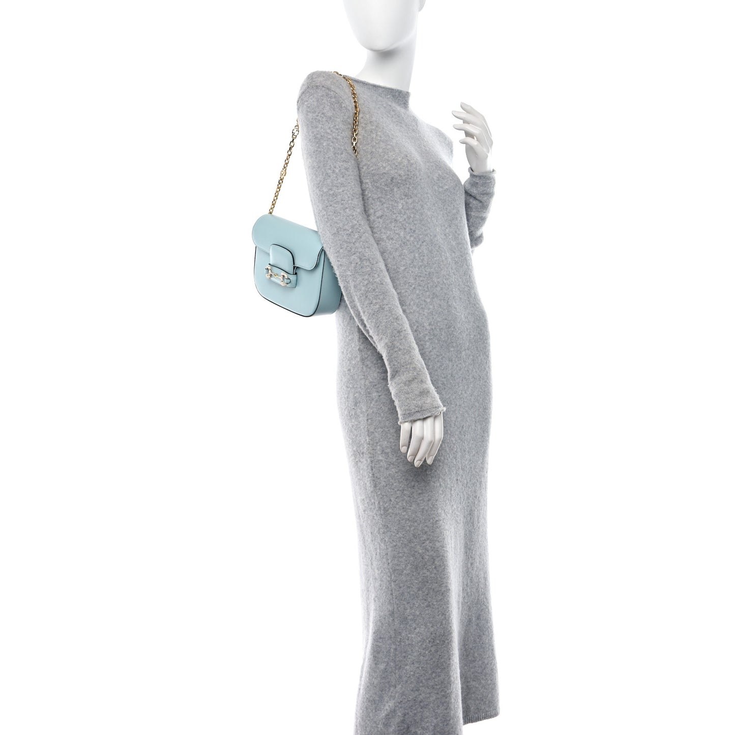 Azalea Calfskin Crystal GG Monogram Mini Horsebit 1955 Shoulder Bag Light Blue
