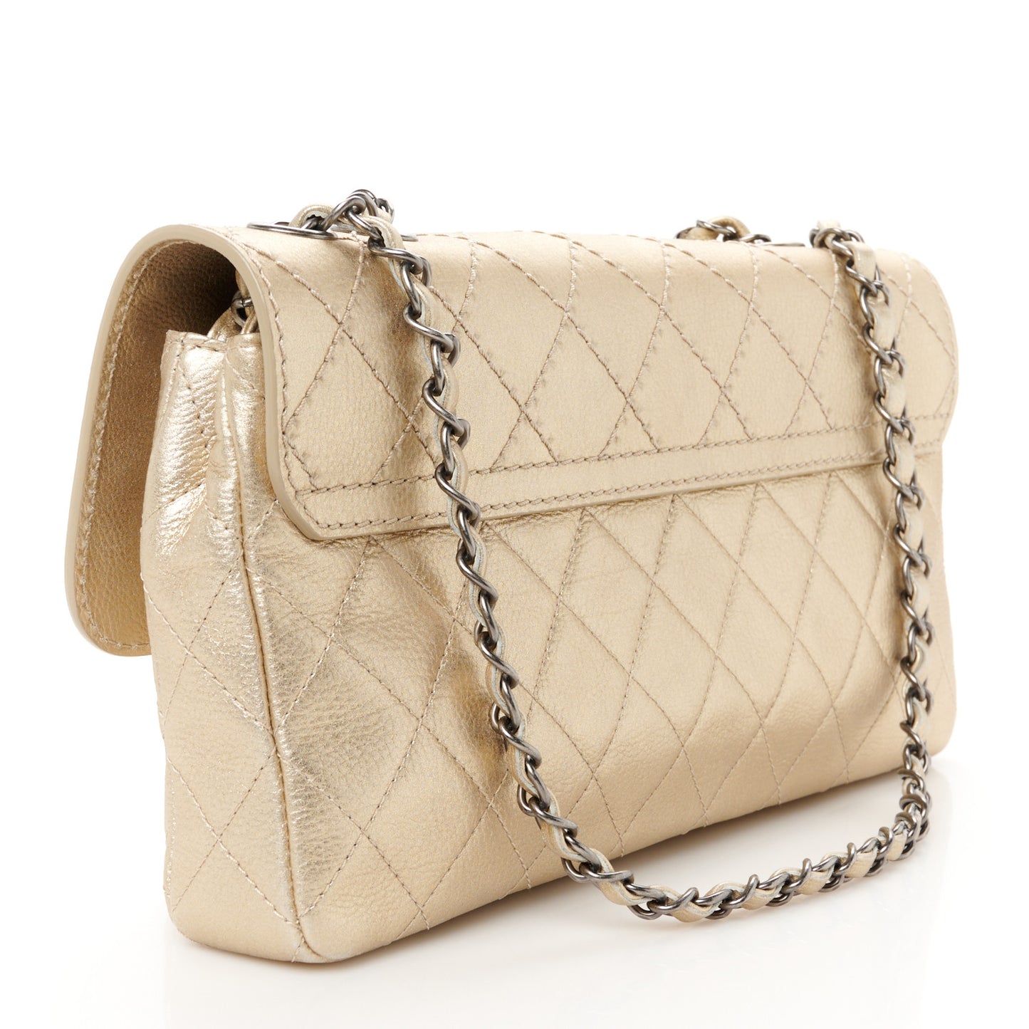 Metallic Calfskin Quilted Flap Bag Light Gold