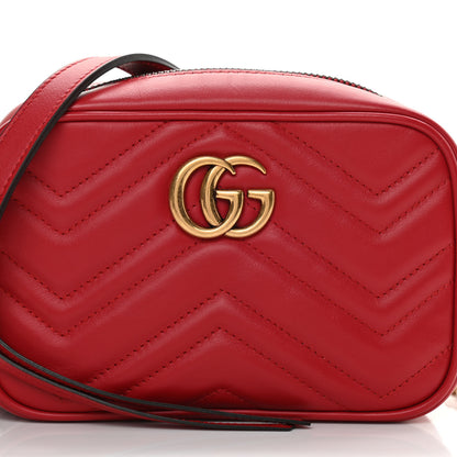 Gucci Calfskin Matelasse Mini GG Marmont Chain Shoulder Bag Hibiscus Red 8 of 10