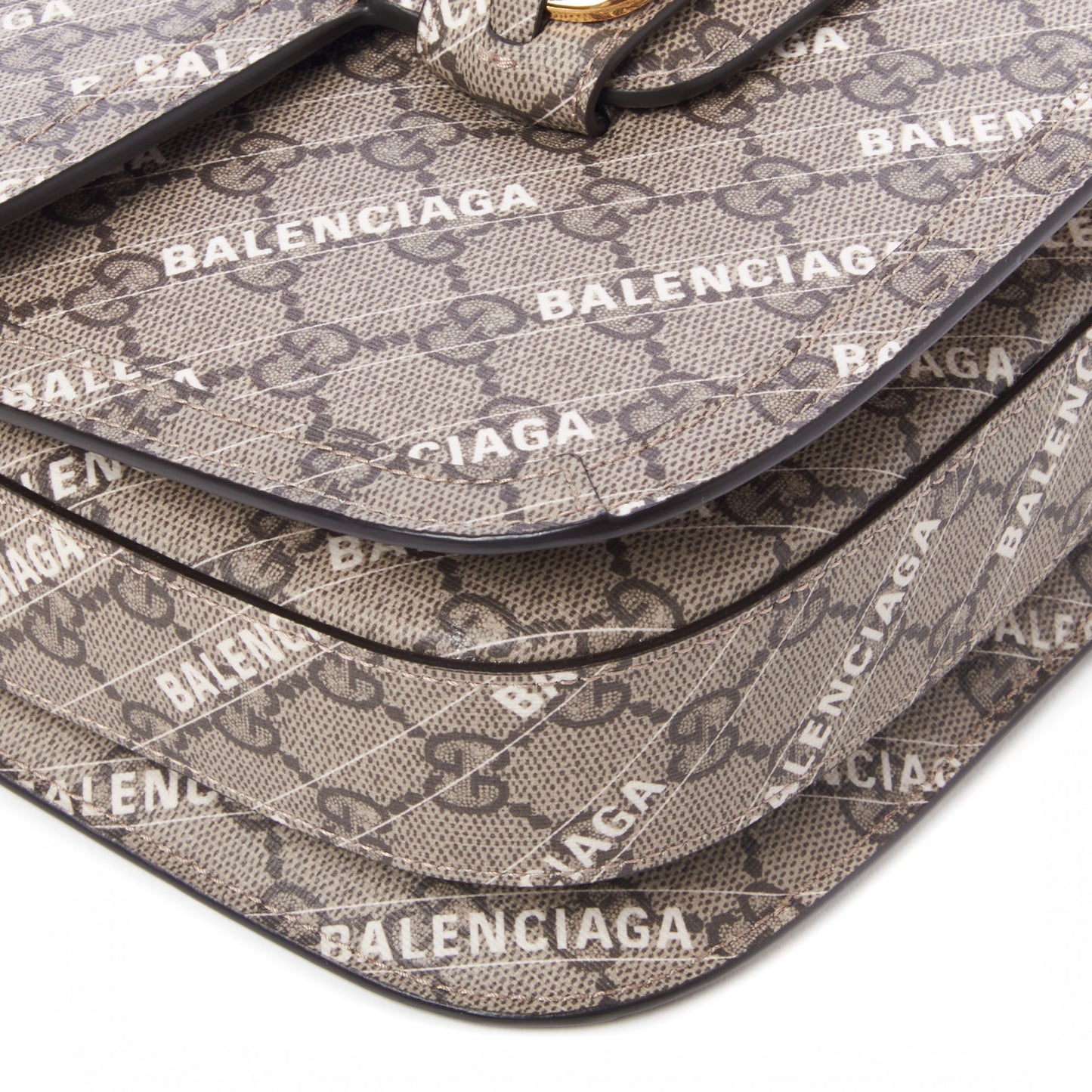 X BALENCIAGA GG Supreme Monogram Logo Print Horsebit 1955 Shoulder Bag Beige Ebony