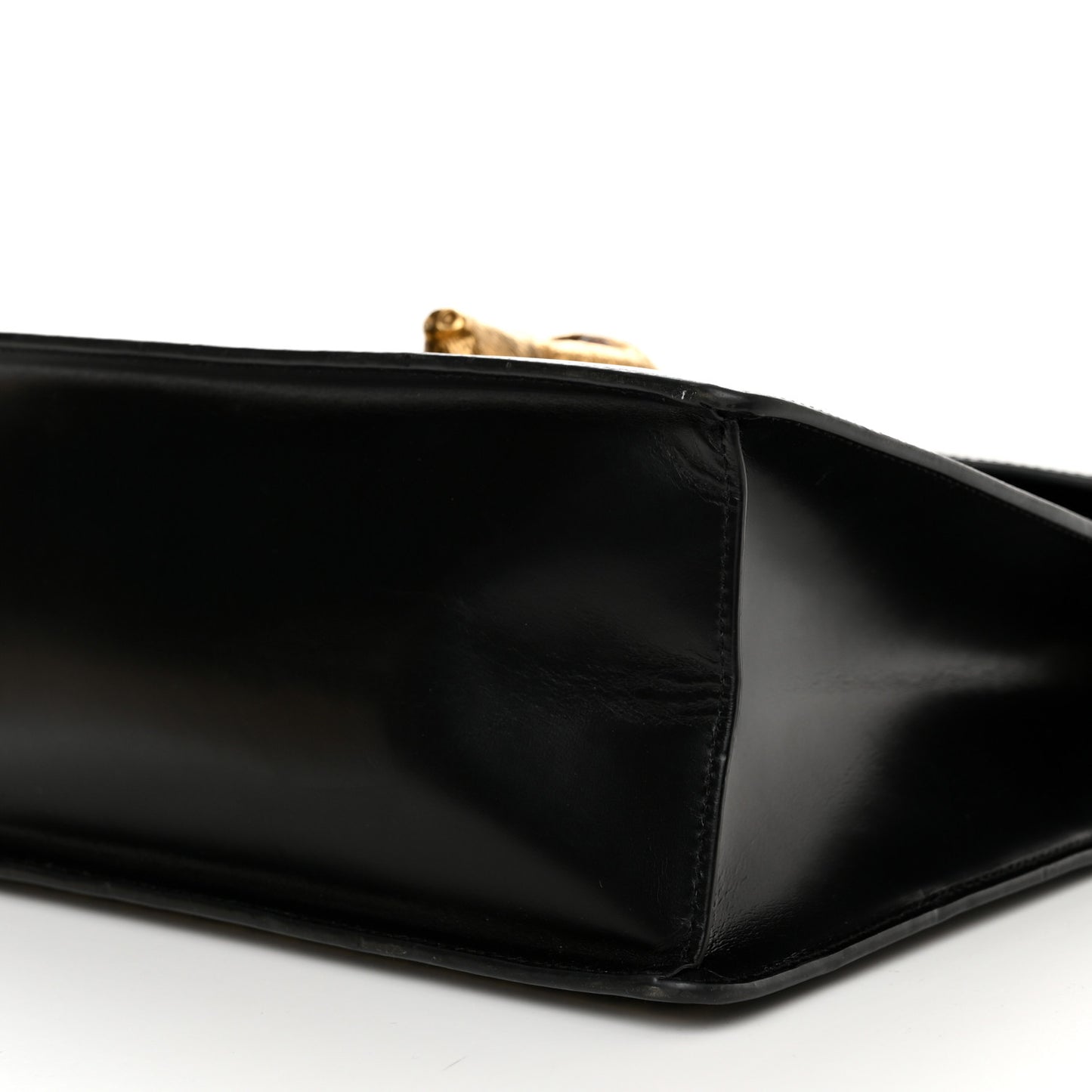 Glossy Calfskin Snakeskin Beetle Print Large Fox Broche Bamboo Top Handle Bag Black