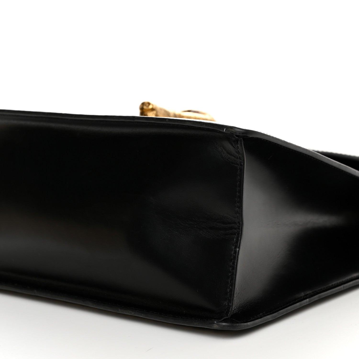 Gucci Glossy Calfskin Snakeskin Beetle Print Large Fox Broche Bamboo Top Handle Bag Black 10 of 10