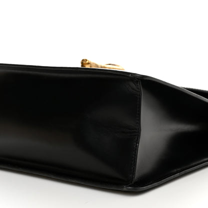 Gucci Glossy Calfskin Snakeskin Beetle Print Large Fox Broche Bamboo Top Handle Bag Black 10 of 10