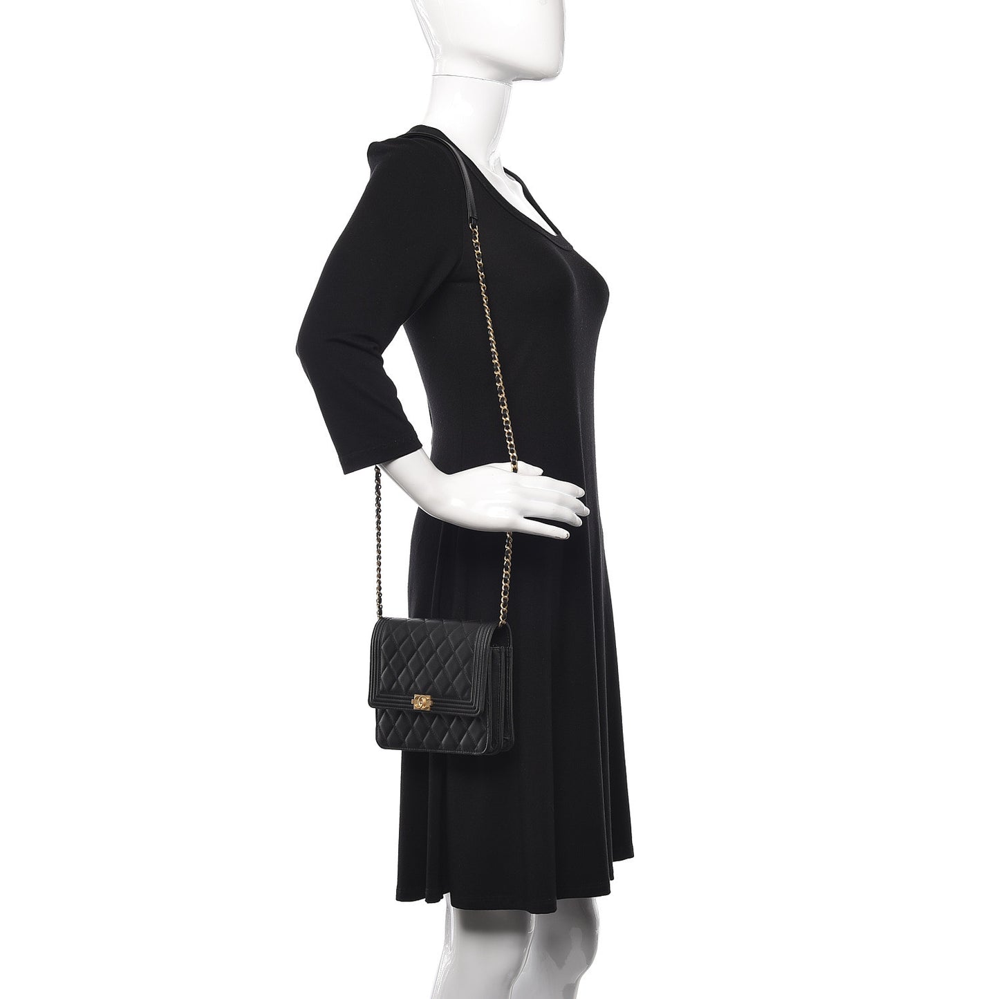 Calfskin Quilted Boy Square Wallet on Chain WOC Black