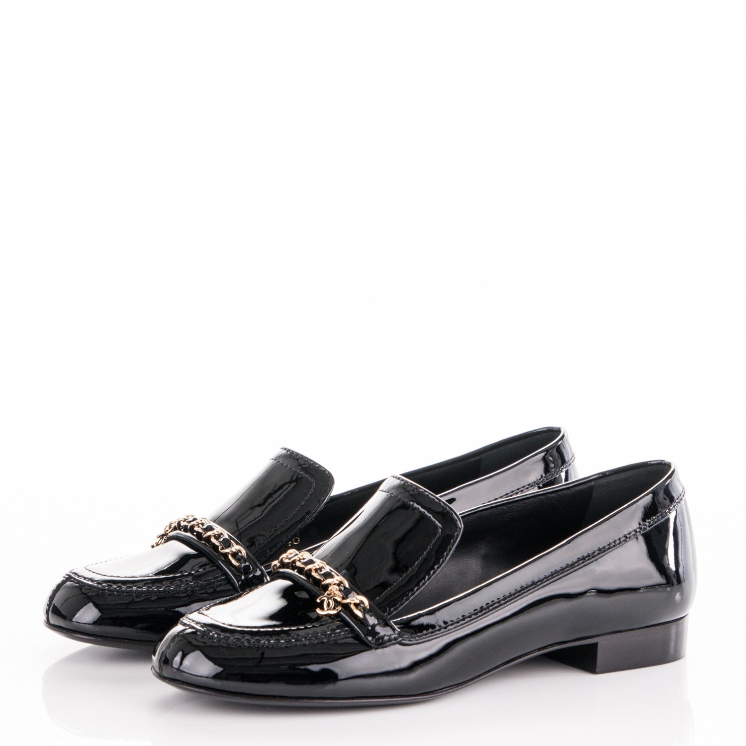 Chanel Patent Chain Loafers 37.5 Black 3 of 8