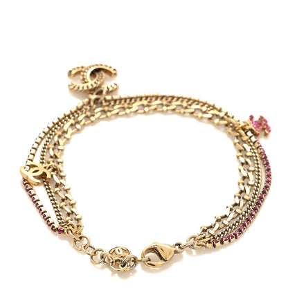 Chanel Crystal Chain CC Charm Bracelet Pink Gold 3 of 5