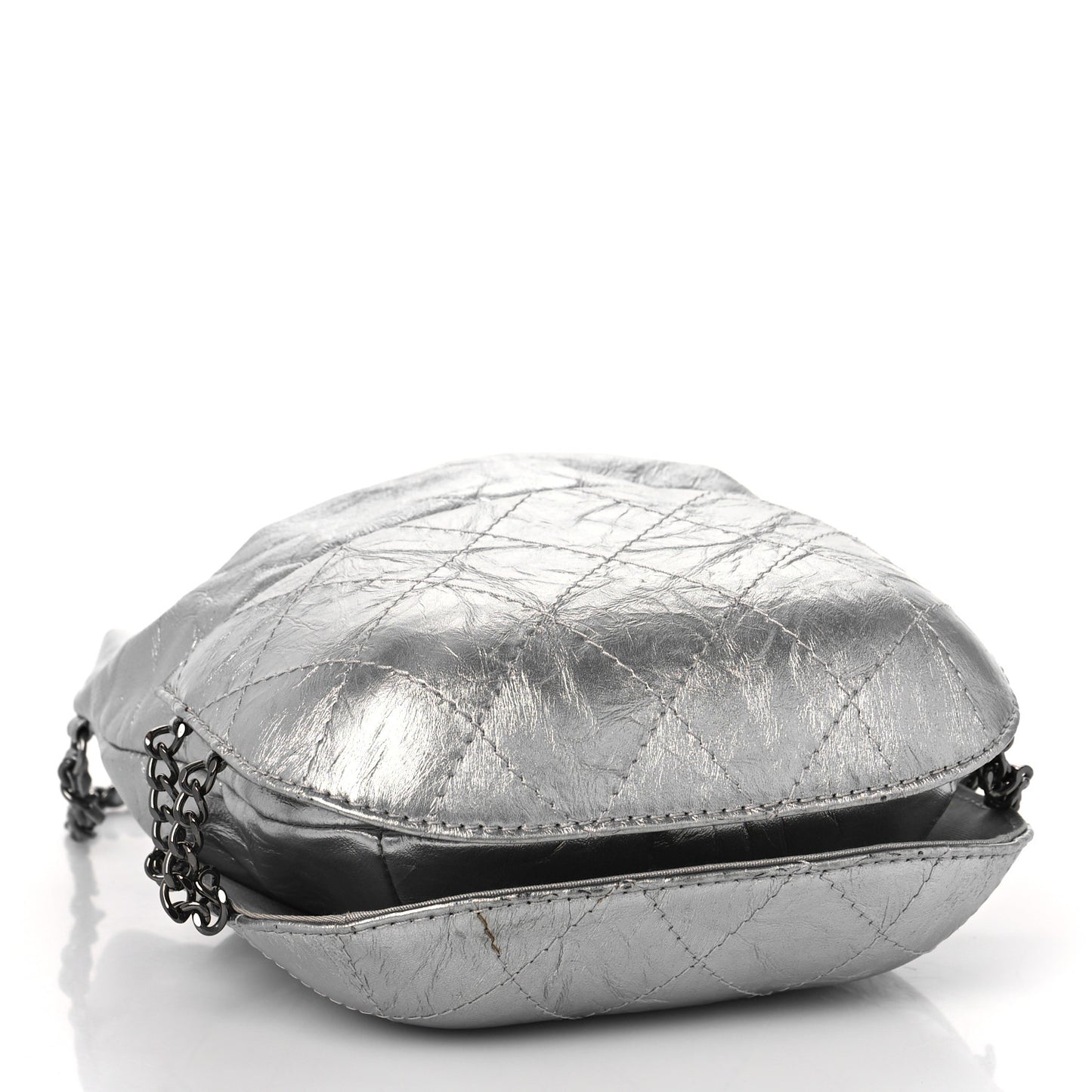 Metallic Aged Calfskin Quilted Small Gabrielle Bucket Silver