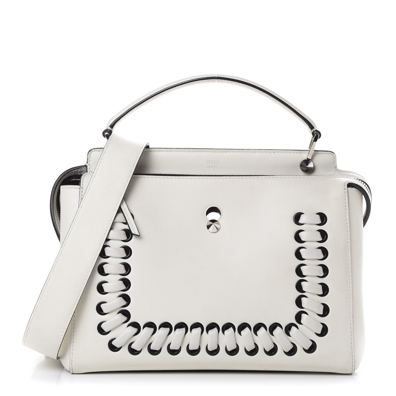 Fendi Vitello Baltico Dolce Shiny Nappa Lace Up DotCom Satchel White Parrot 1 of 16