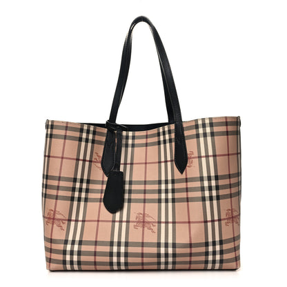 Burberry Grainy Calfskin Haymarket Check Medium Reversible Tote Black 1 of 21