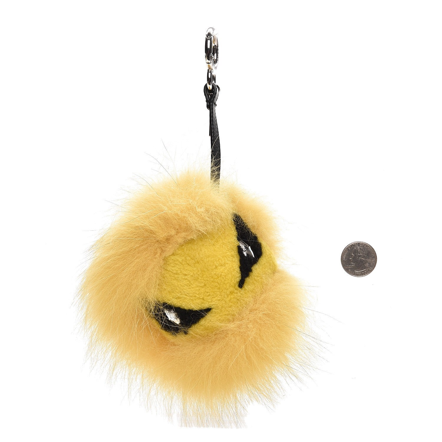 Fendi Fox Fur Shearling Crystal Eye Tria Monster Bag Bug Charm Yellow 2 of 5
