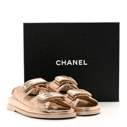 Chanel Iridescent Lambskin Quilted Velcro Dad Sandals 37 Light Bronze 9 of 9