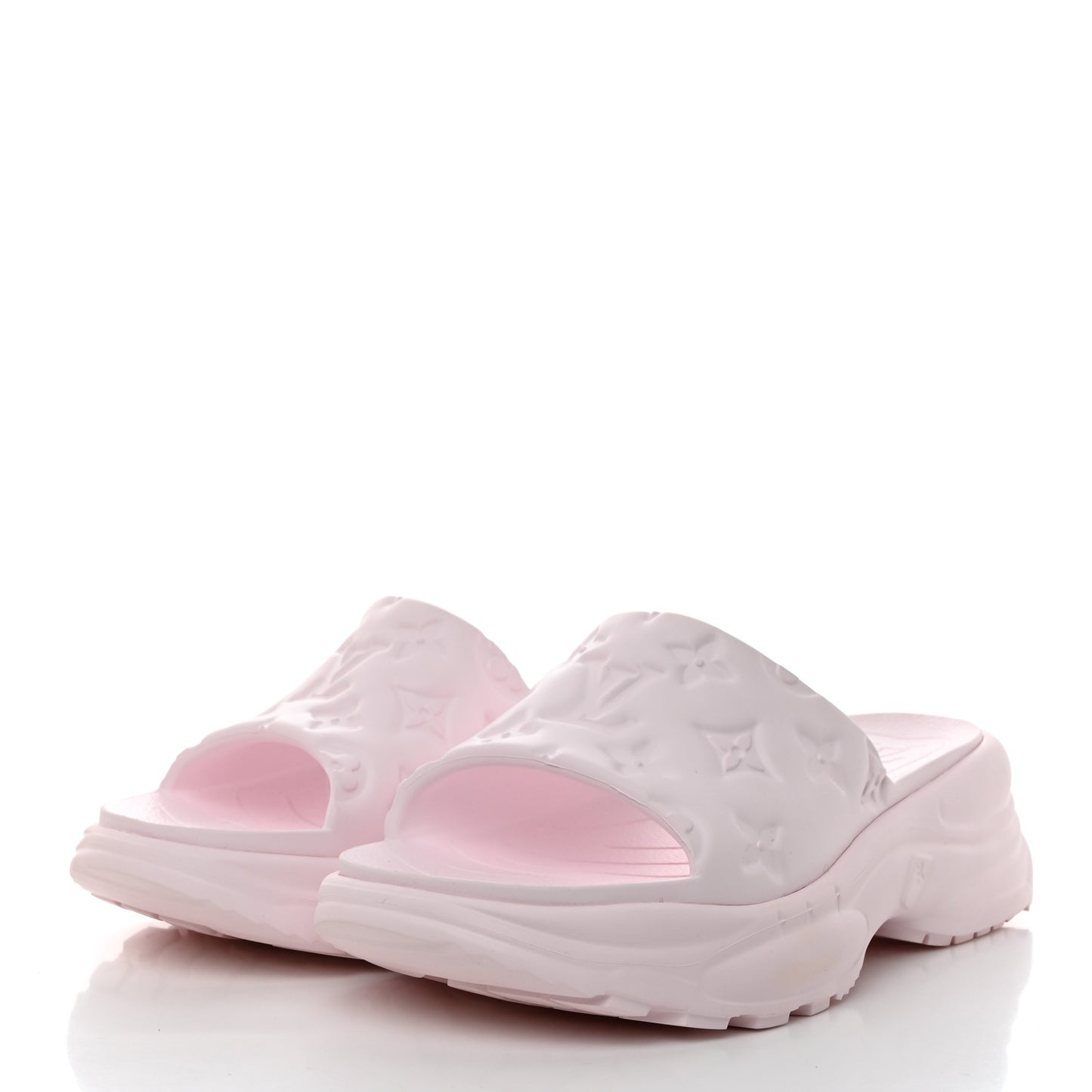 Rubber Monogram Embossed Pool 55 Flat Comfort Mule 38 Rose Clair