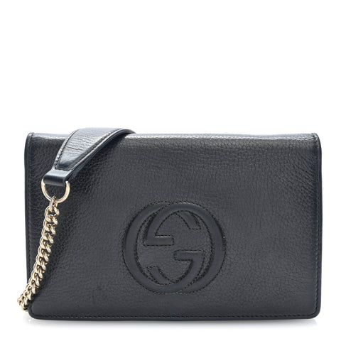 Pebbled Calfskin Soho Wallet On Chain Black