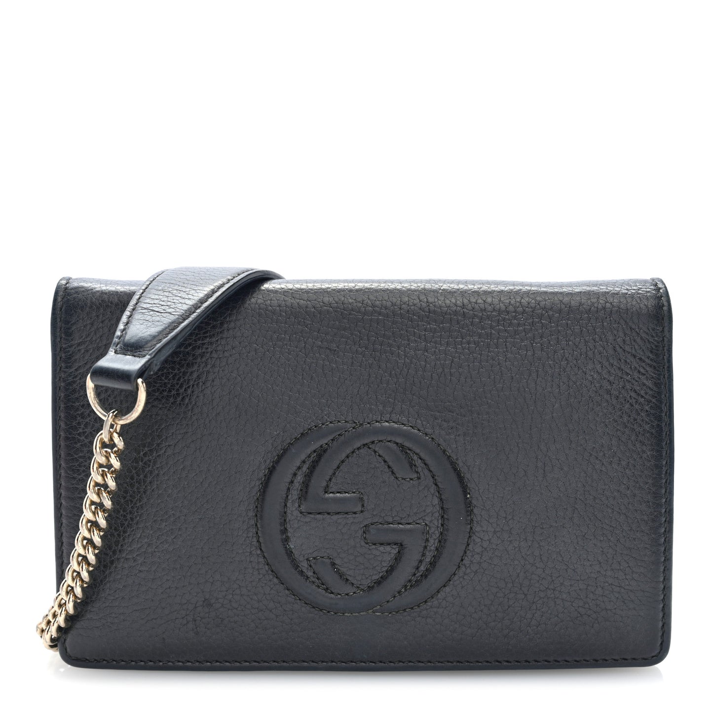 Pebbled Calfskin Soho Wallet On Chain Black