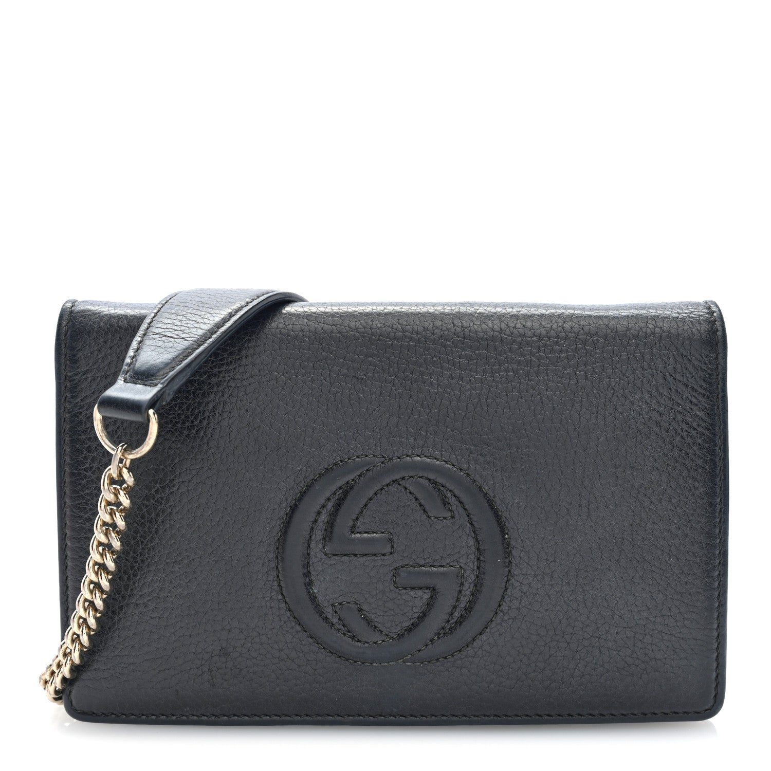 Gucci Pebbled Calfskin Soho Wallet On Chain Black 1 of 9