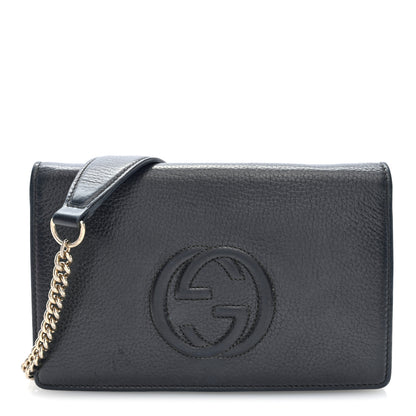 Gucci Pebbled Calfskin Soho Wallet On Chain Black 1 of 9