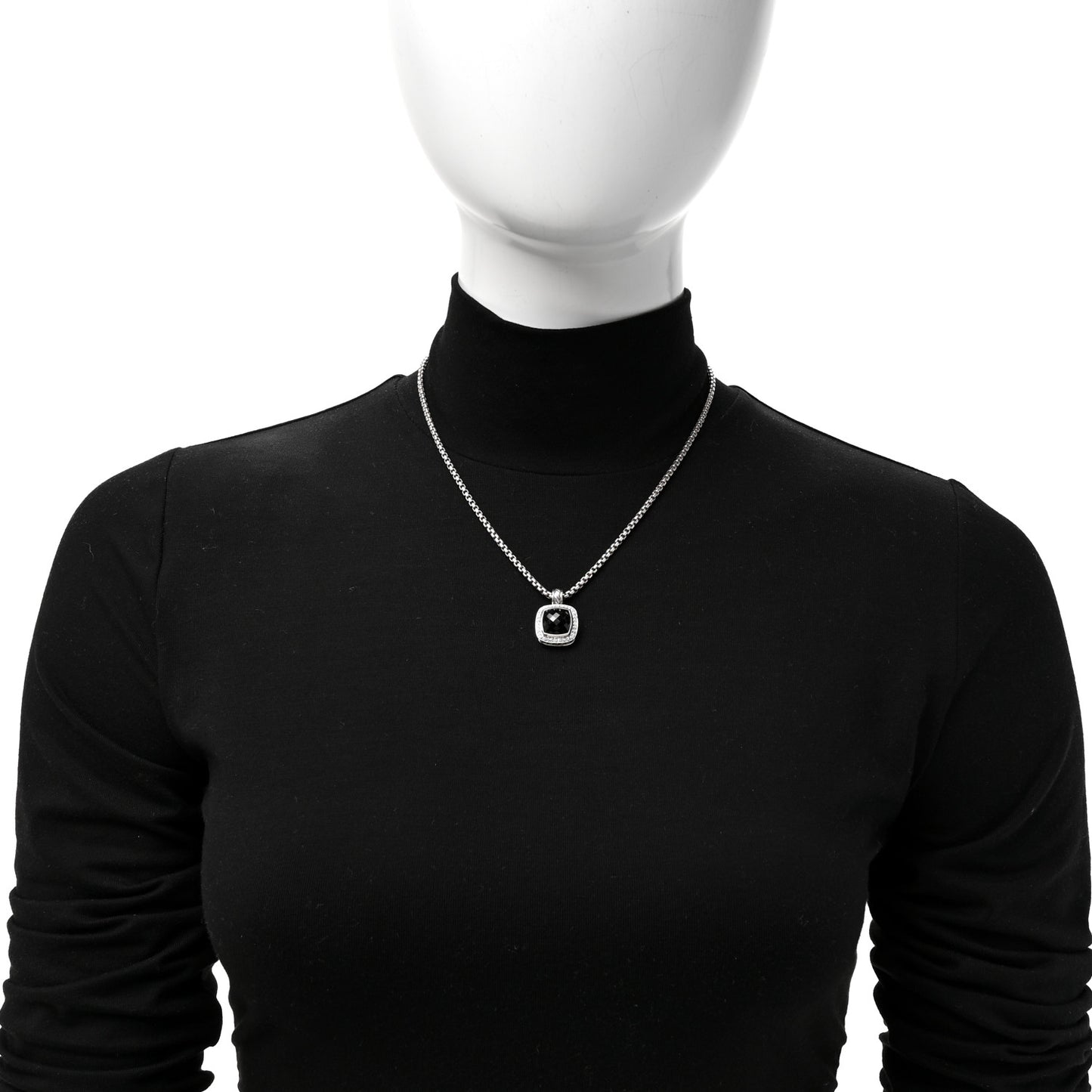 Sterling Silver Diamond Black Onyx 11mm Albion Pendant Necklace