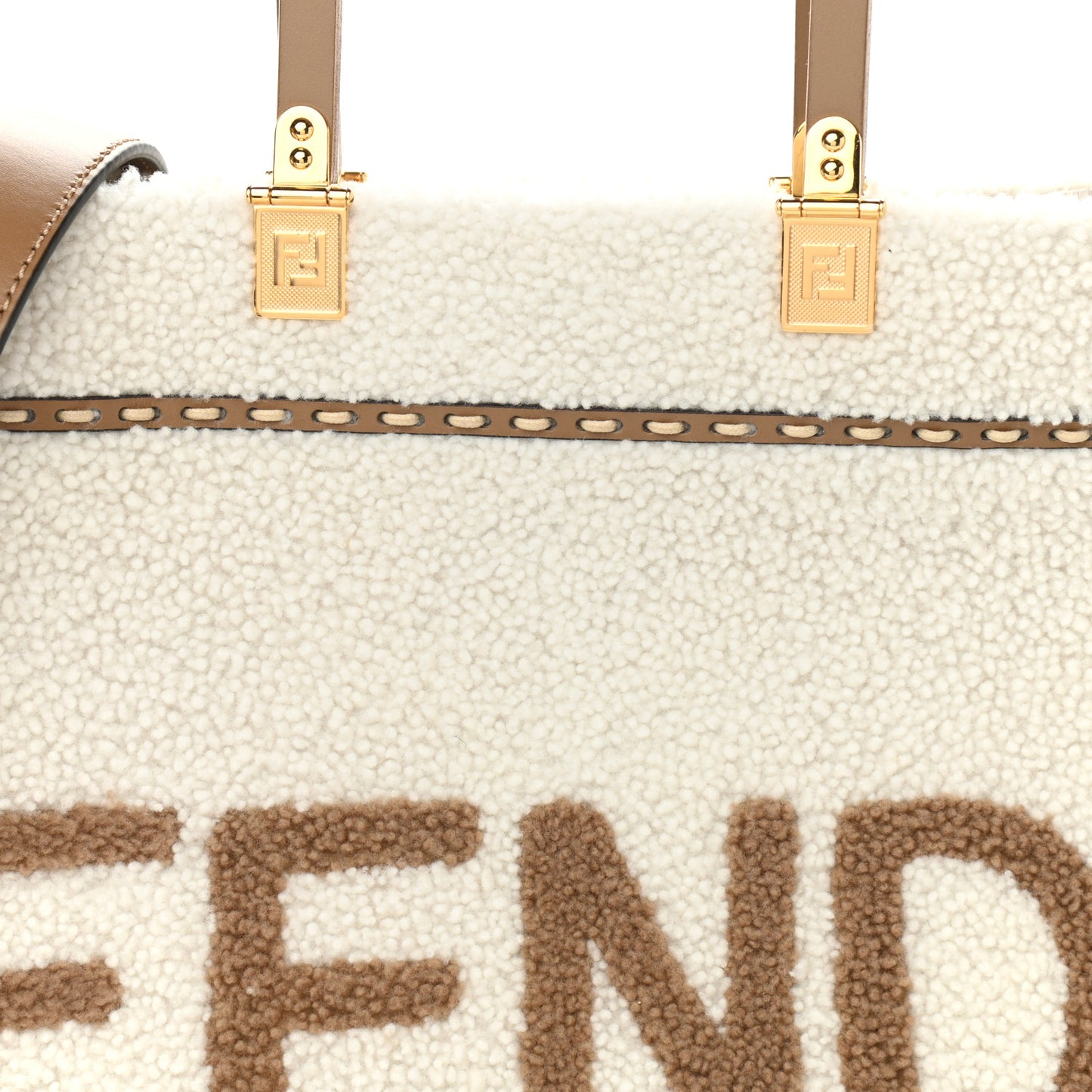 Shearling Vitello King Logo Medium Fendi Sunshine Shopper Tote White