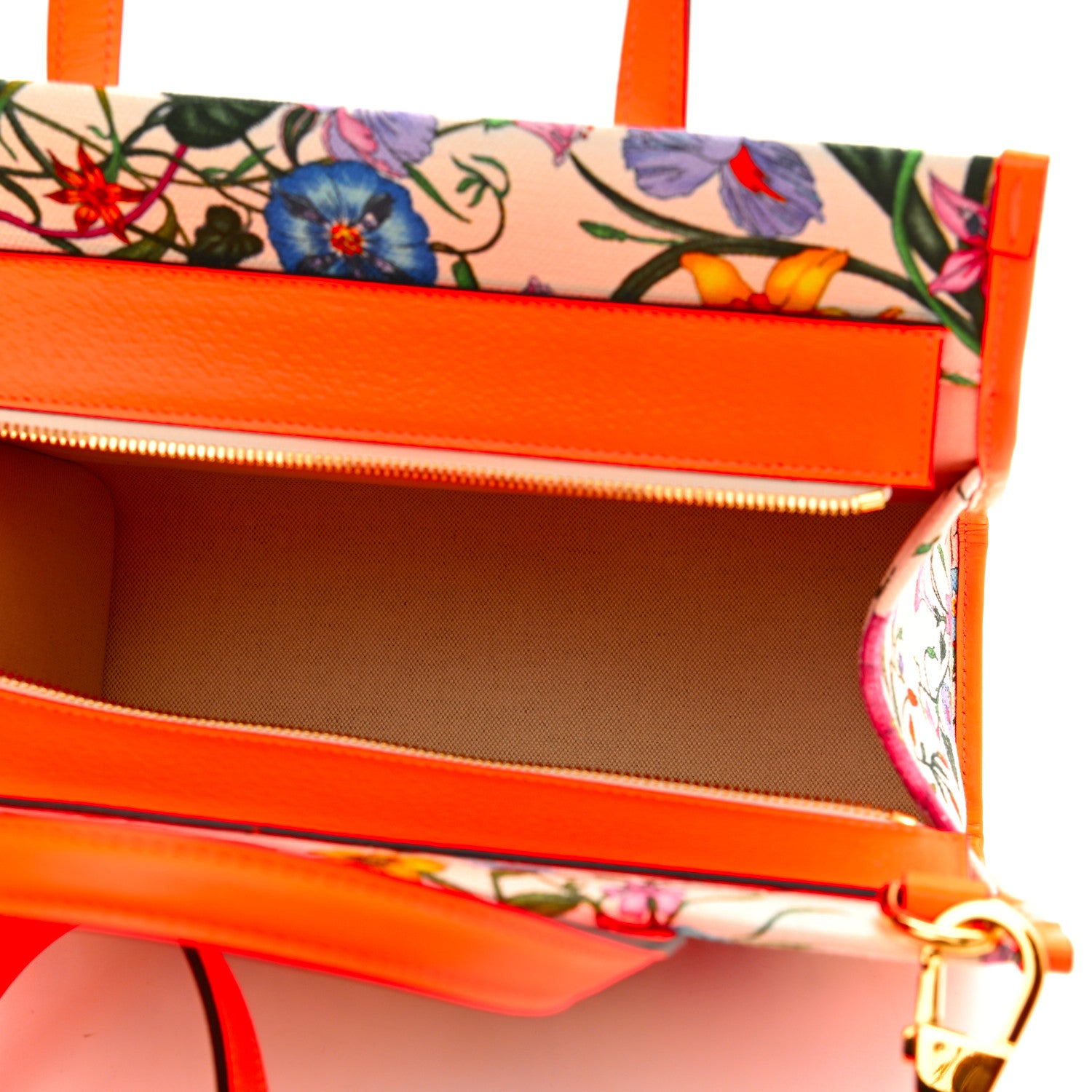 Gucci Canvas Medium Flora Tote White Multicolor Orange Fluo 5 of 11
