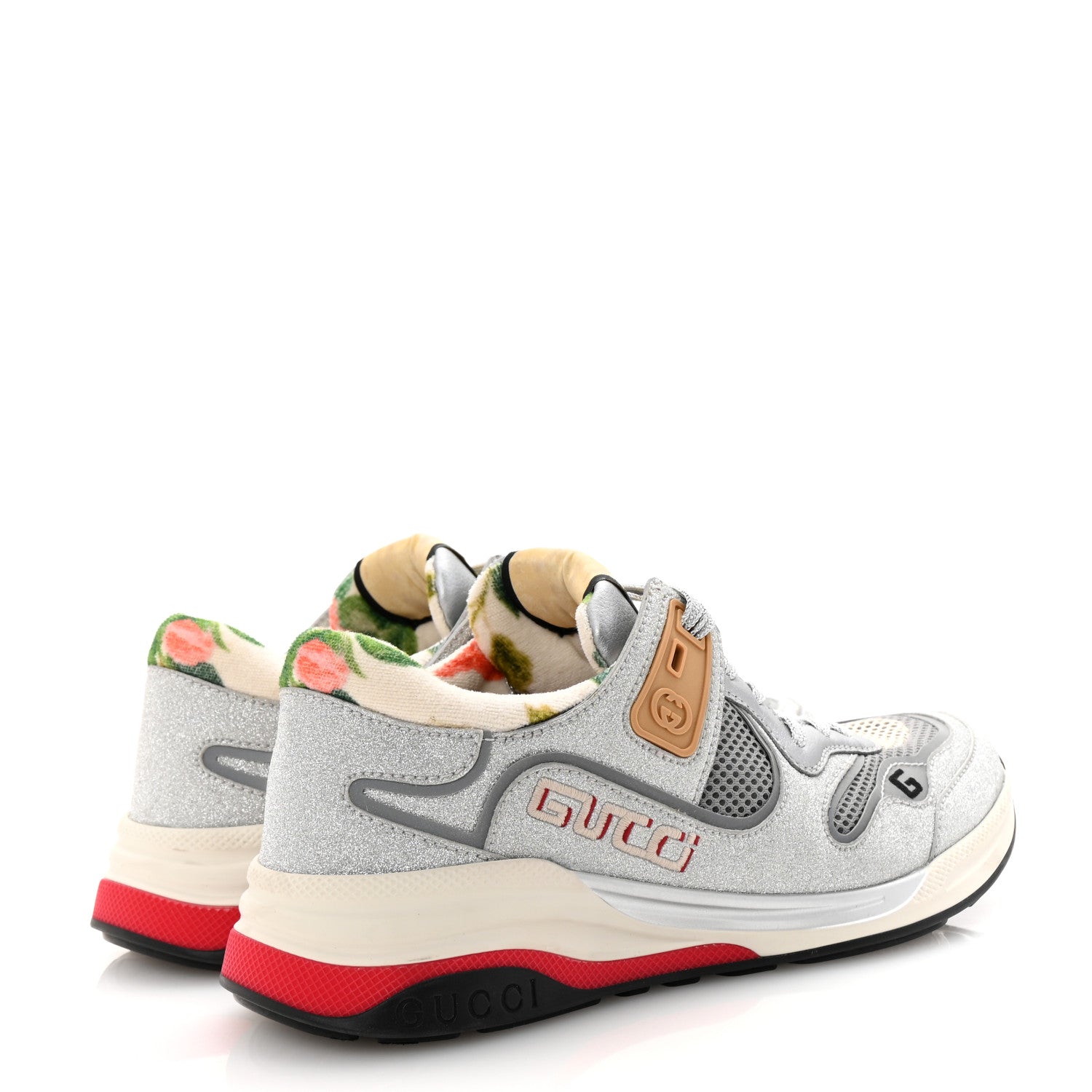 Gucci Metallic Calfskin Glitter Mesh Womens Ultrapace Sneakers 38 Silver Light Grey Mystic White 5 of 8