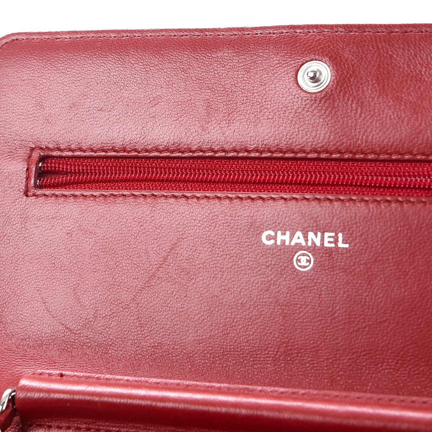 Chanel Lambskin Camellia Embossed Wallet On Chain WOC Dark Red 7 of 10