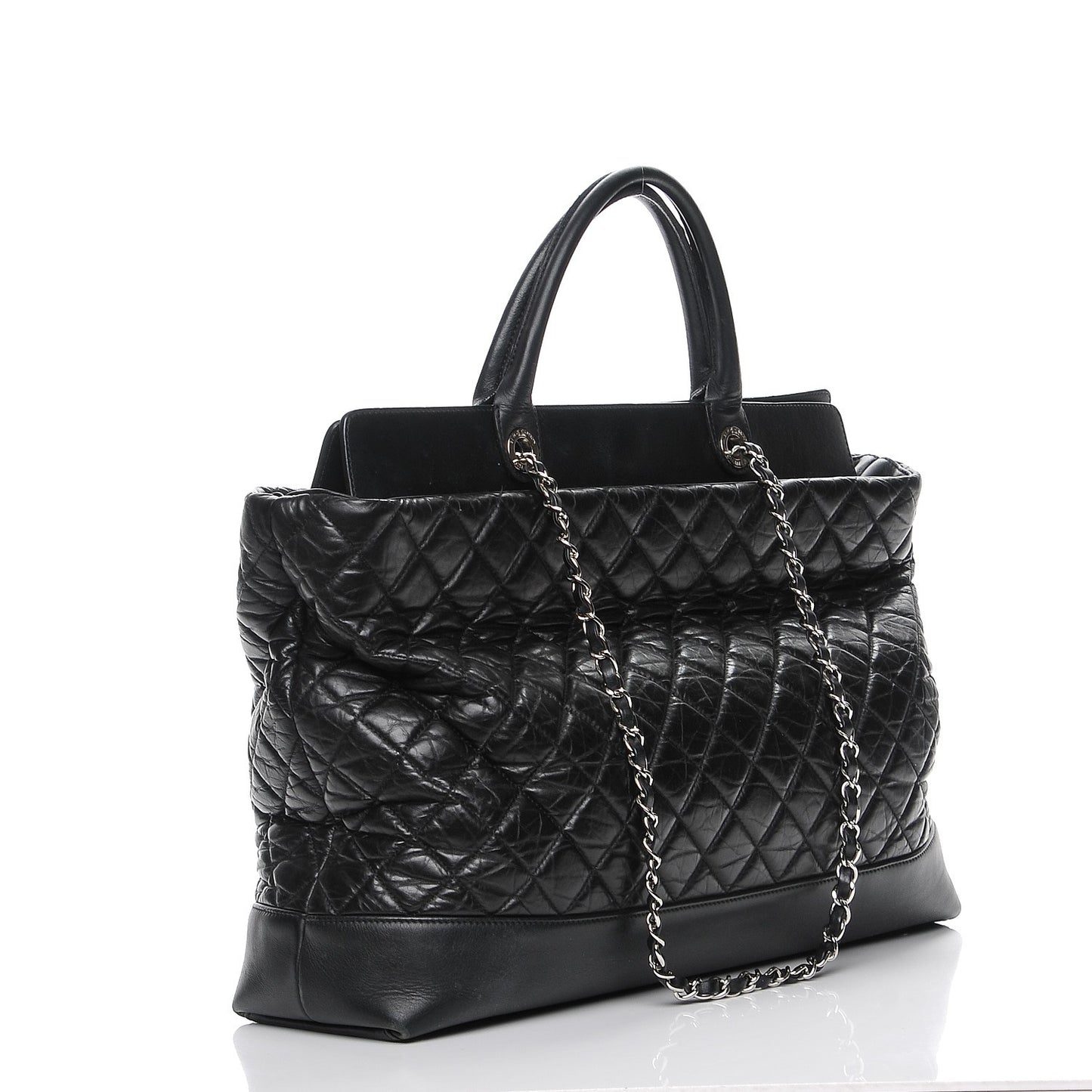 Aged Calfskin Quilted Be CC Tote Black