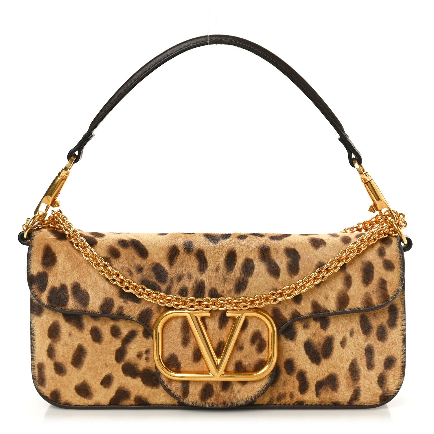 Valentino Garavani Pony Hair Leopard Vlogo Loco Shoulder Bag Champagne Testa Di Moro Fondant 1 of 9
