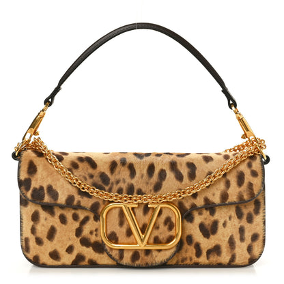 Valentino Garavani Pony Hair Leopard Vlogo Loco Shoulder Bag Champagne Testa Di Moro Fondant 1 of 9
