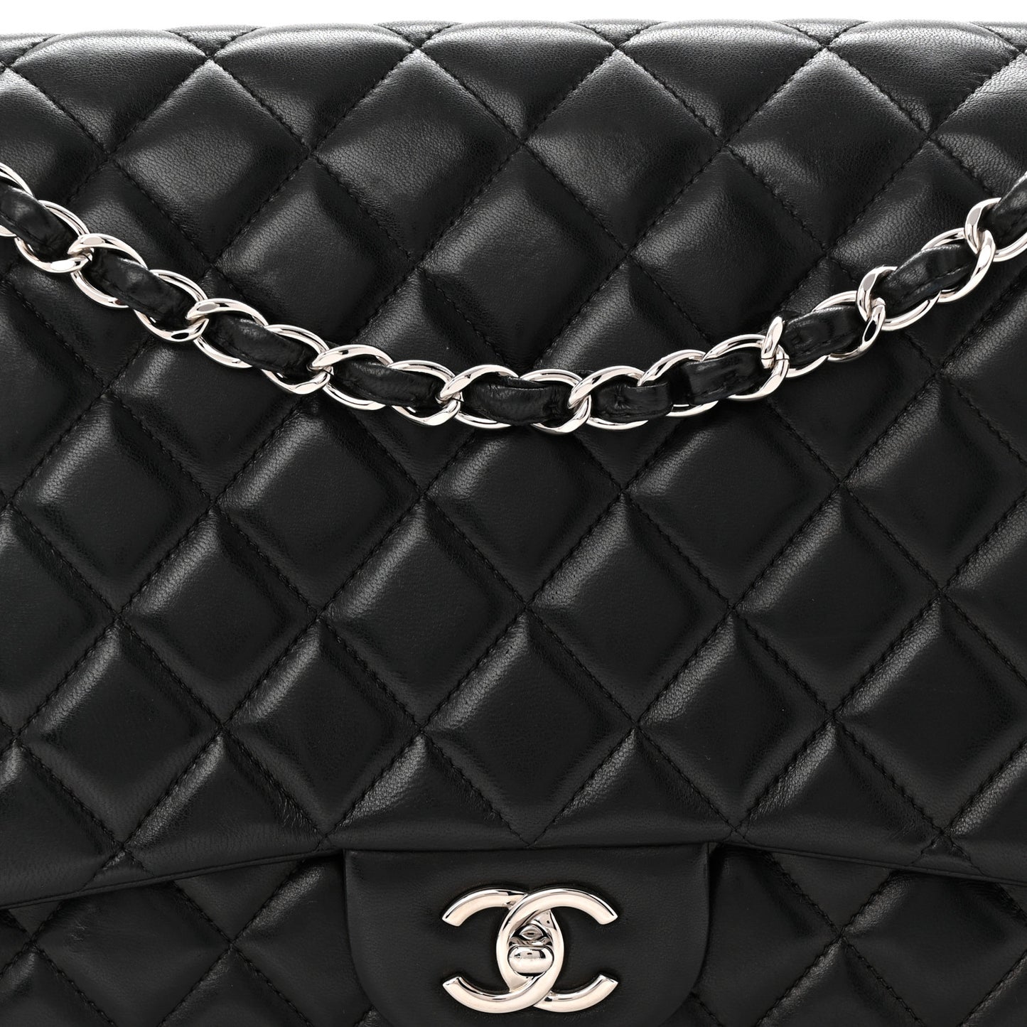 Lambskin Quilted Maxi Single Flap Black