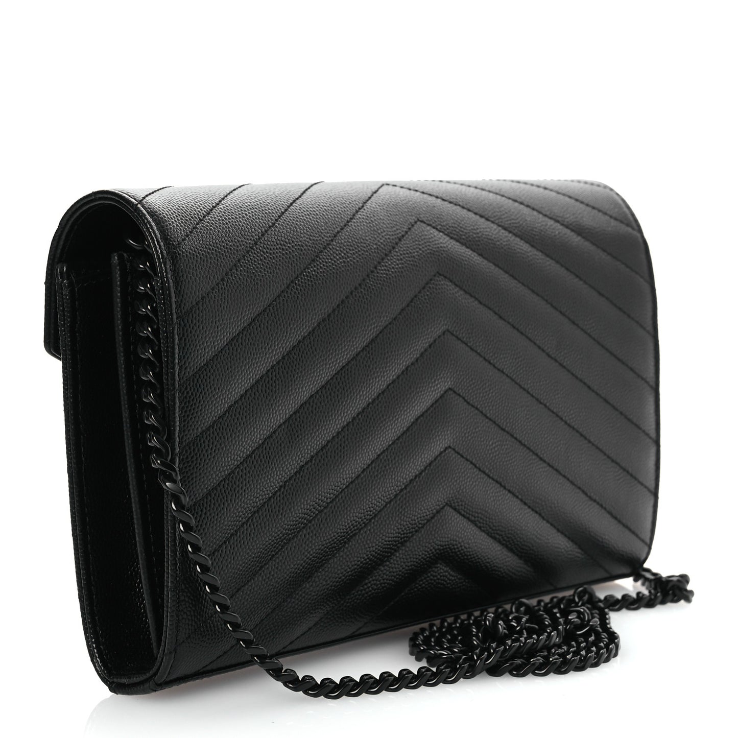 Grain De Poudre Matelasse Chevron Monogram Monochrome Chain Wallet Black