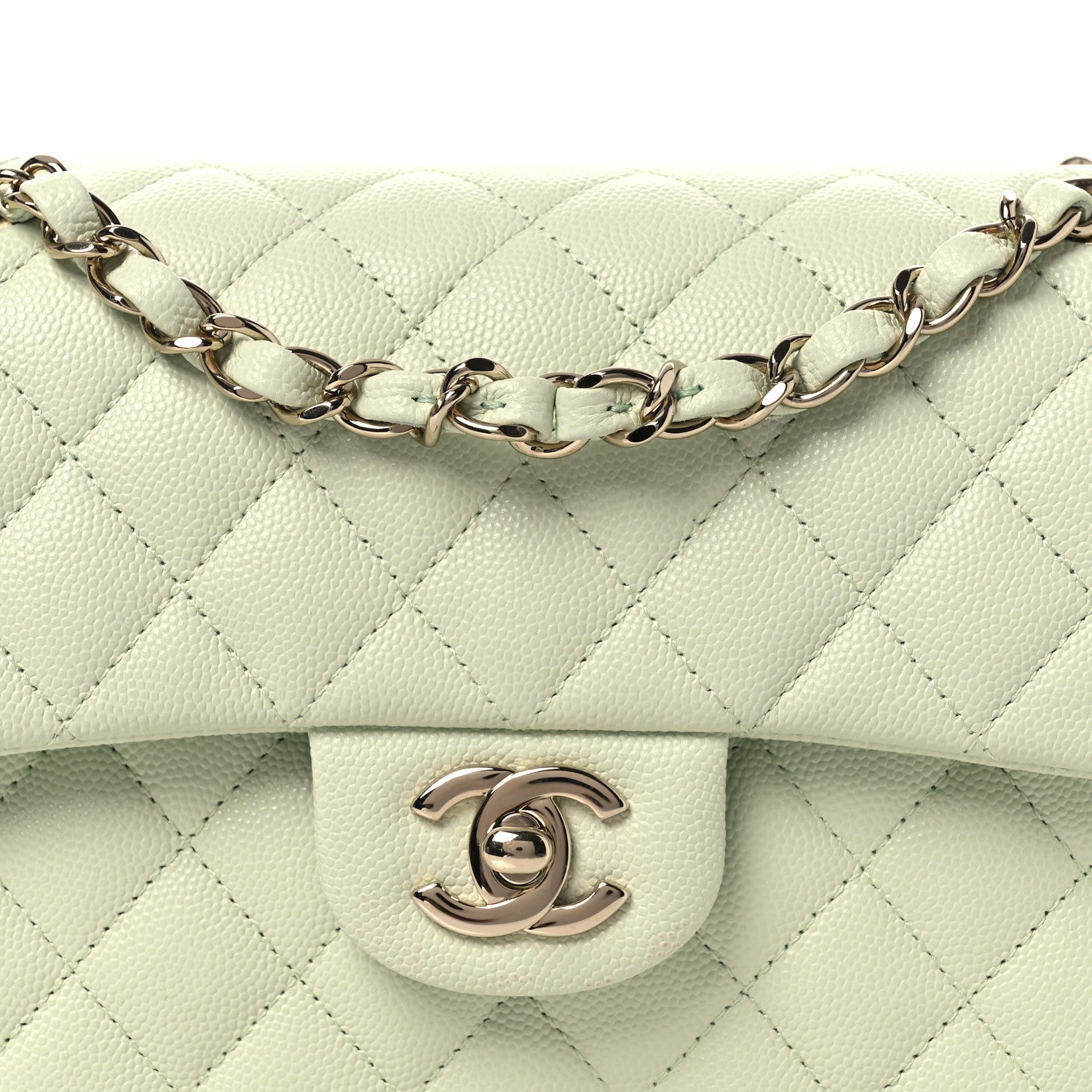 Chanel Caviar Quilted Small Double Flap Light Green 8 of 10