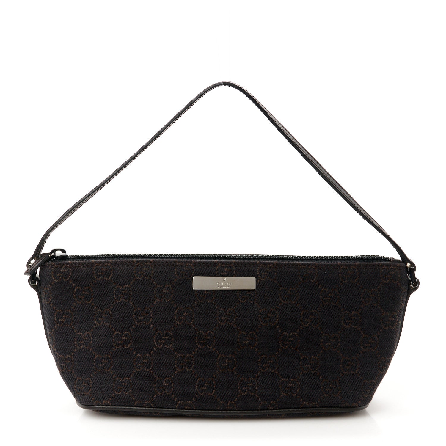 Gucci Denim Monogram Boat Pochette Dark Brown 1 of 10