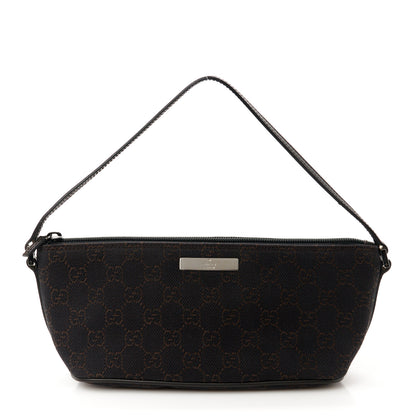 Gucci Denim Monogram Boat Pochette Dark Brown 1 of 10