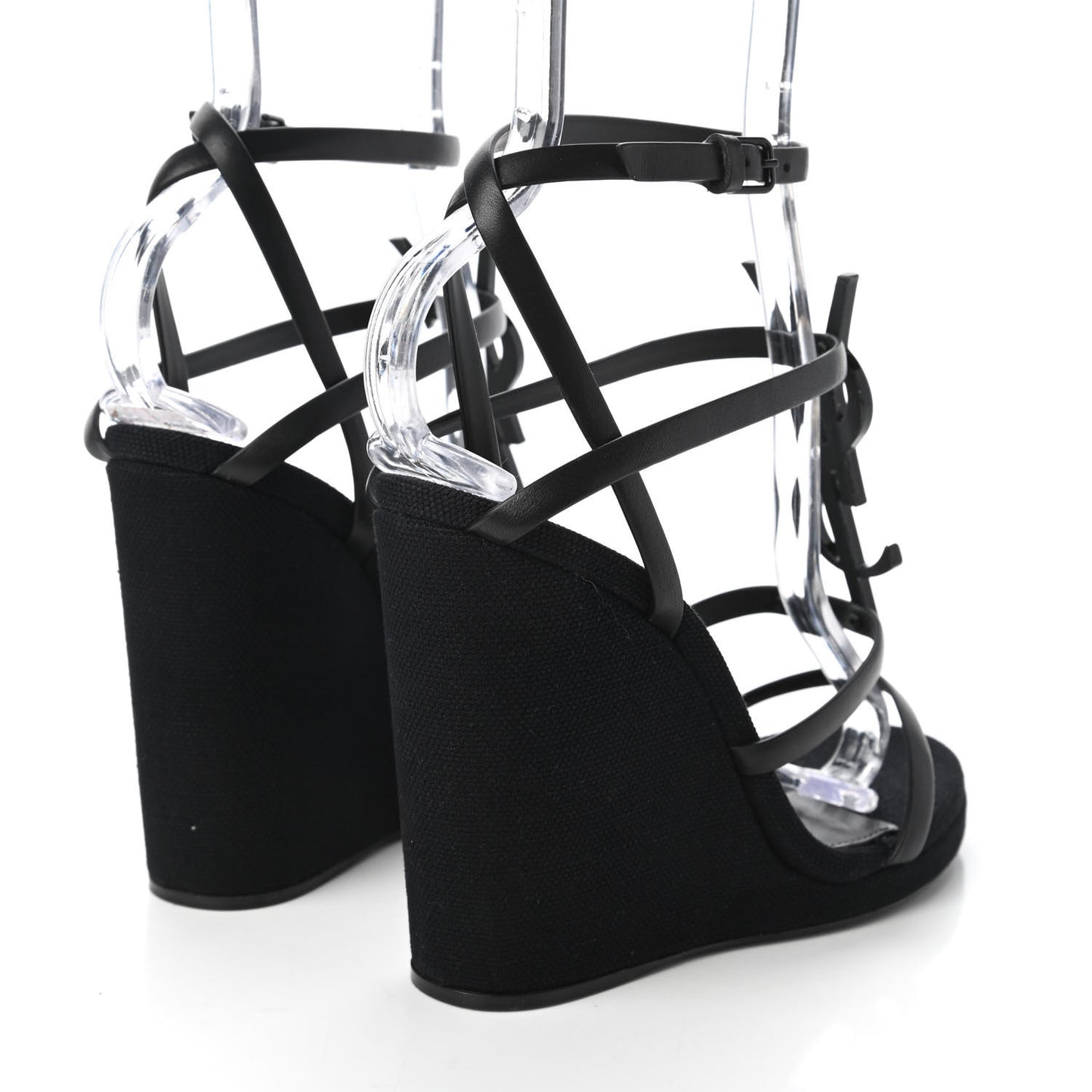 Calfskin Canvas Cassandra 105 Wedge Sandals 36.5 Black