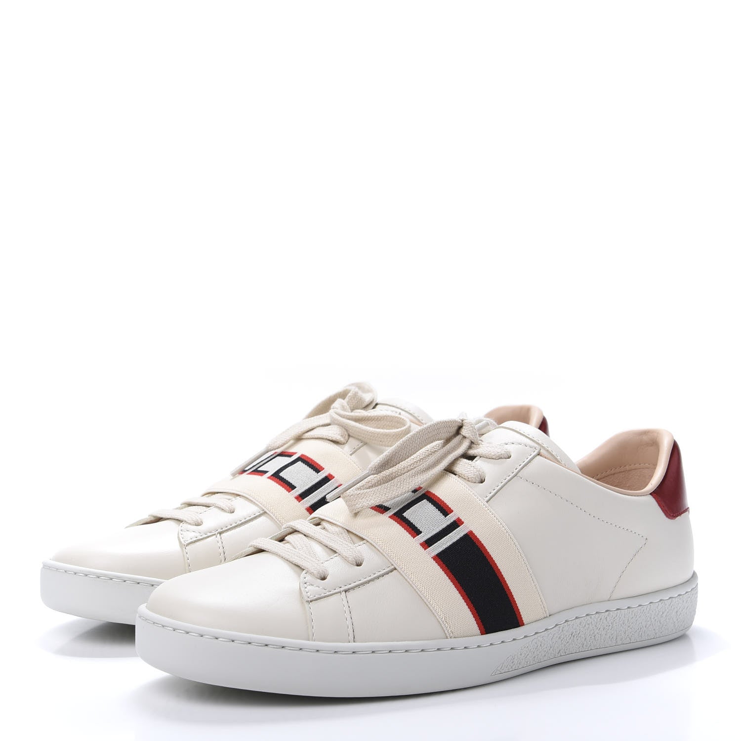 Gucci Calfskin Stripe Womens New Ace Sneakers 37.5 New Mystic White Ecru Red Flame 3 of 10