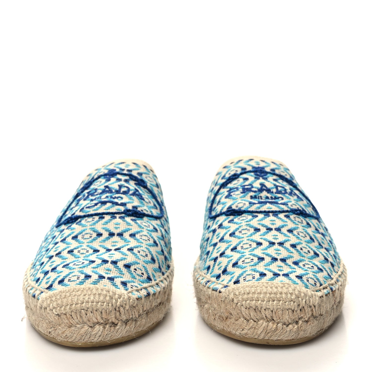 Prada Nastro Jacquard Logo Embroidered Espadrille 20mm Slippers 39 Naturale Azzurro 2 of 9