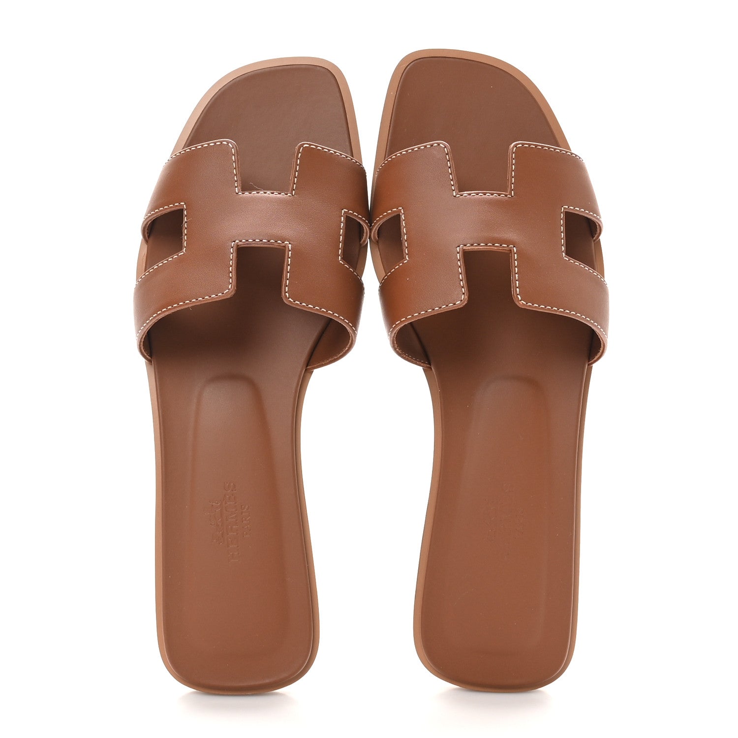 Hermes Box Calfskin Oran Sandals 37 Gold 2 of 10