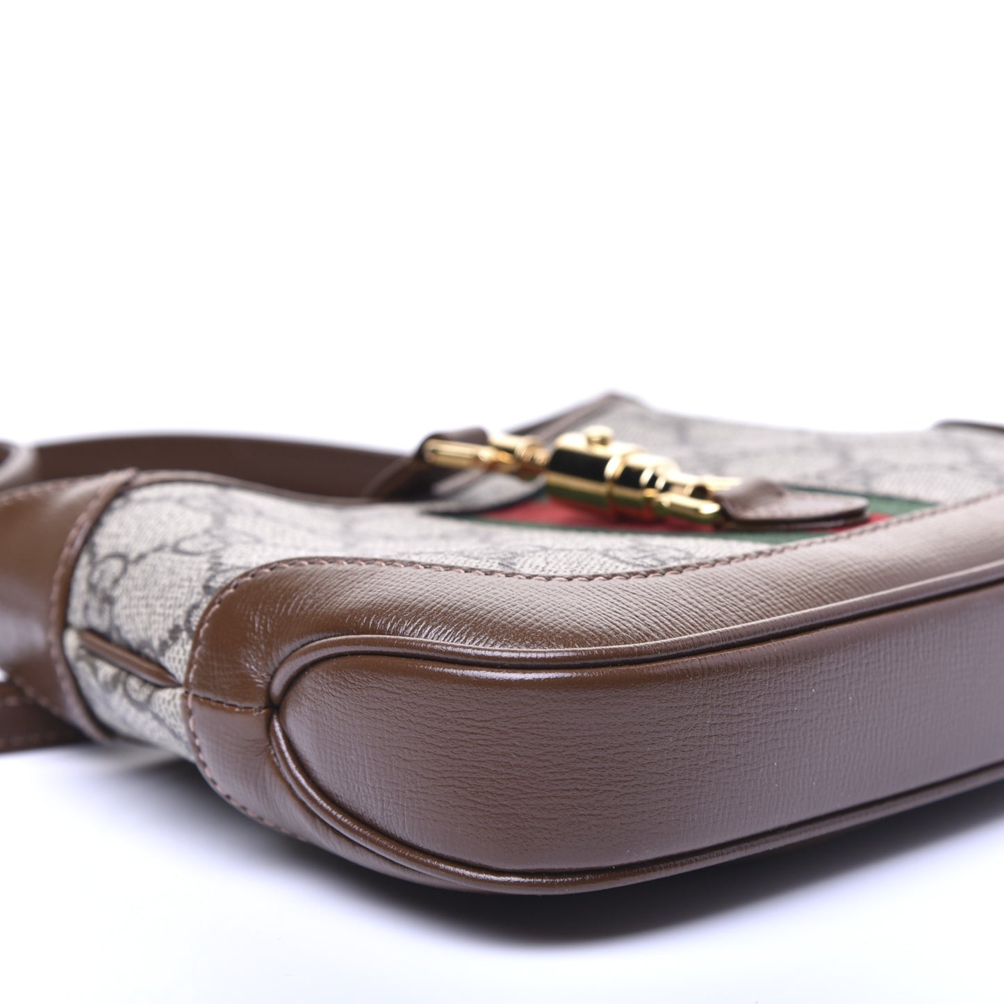 GG Supreme Monogram Azalea Calfskin Web Mini Jackie 1961 Hobo Beige Ebony Brown Sugar