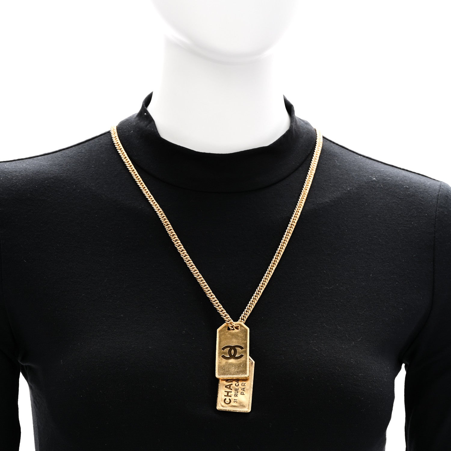Chanel ID Dog Tag Charm Necklace Gold 2 of 5