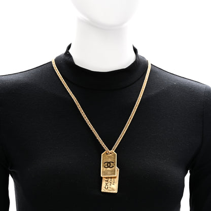 Chanel ID Dog Tag Charm Necklace Gold 2 of 5